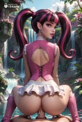 1boy 1boy1girl 1girls ai_generated anus artist_name ass black_hair blunt_bangs boots clothed_sex corset cowgirl_position cross-laced_clothes day draculaura earrings female flower frills from_behind gumroad_username hi_res jewelry knee_boots lips long_hair looking_at_viewer looking_back male miniskirt mole mole_under_eye monster_high multicolored_hair nose outdoors parted_lips partial_male patreon_username penis pink_eyes pink_footwear pink_hair pointy_ears pov pov_crotch pussy r34arts reverse_cowgirl_position sex sex_from_behind skirt smile solo_focus squatting straddling straight streaked_hair twintails two-tone_hair uncensored vaginal_penetration vaginal_sex water waterfall watermark web_address white_skirt