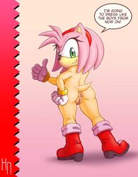 amy_rose bad_anatomy color edit female female_only gloves green_eyes hotneon nude nudist pink_hair puffy_anus sega simple_background sonic_(series) thumbs_up