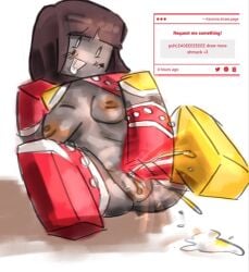 boobs_out forsaken forsaken_(roblox) jester_girl jester_outfit roblox roblox_game robloxian schmuck_(forsaken) solo solo_female squirt squirting taph_(forsaken)
