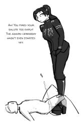 ballbusting ballbusting_induced_orgasm ballbusting_orgasm balls boot_fetish bootjob celera_prime cum cumming cumshot dominant_female ejaculation female femdom larger_female male medal medals military_uniform smaller_male stepping_on_balls submissive_male