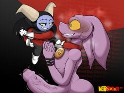 2025 5_fingers abs alien anthro ass bedroom_eyes big_butt big_horn big_penis black_bodysuit black_clothing black_cowl black_latex black_skinsuit black_text blue_body blue_skin blush bodily_fluids bodysuit bondage boots bound buckteeth cel_shading clothed clothed_dom clothed_humanoid clothing collar collar_only colored cowl curved_horn dialogue digital_drawing_(artwork) digital_media_(artwork) dragon_ball dragon_ball_super duo dyspo ears_down embarrassed embroidered_clothing embroidery english_description english_text erection eye_contact eyebrows feet fingers floating foot_on_chest footwear foreskin genitals gloves half-closed_eyes hands_tied handwear hi_res horn humanoid humanoid_genitalia humanoid_penis imp lagomorph latex latex_clothing latex_skinsuit leash leash_pull leashed_collar leashed_male leporid light_body light_skin long_ears looking_at_another male male/male mammal mostly_nude motion_lines multicolored_bodysuit multicolored_clothing multicolored_skinsuit muscular muscular_anthro muscular_male narrowed_eyes ner0_kobold nervous nervous_smile nervous_sweat nude pecs penis pivoted_ears pupils purple_body purple_skin rabbit red_bodysuit red_clothing red_collar red_latex red_skinsuit restraints rubber_clothing seductive shaded shoes signature simple_background size_difference skinsuit slit_pupils smile smirk smirking_at_another smirking_at_partner smirking_dom smug standing sweat sweatdrop tan_horn teeth teeth_showing text thick_thighs tight_clothing two_tone_bodysuit two_tone_clothing two_tone_skinsuit uncircumcised vein veiny_penis watermark white_boots white_clothing white_footwear white_gloves white_handwear white_shoes wide_eyed wide_hips wings yellow_eyes zoiray