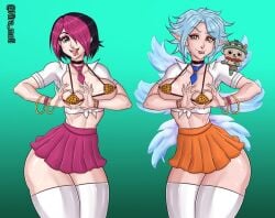 2girls fiora_laurent kayle league_of_legends riot_games skirt teemo
