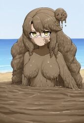 ai_generated azur_lane covered_in_mud glasses langley_(azur_lane) mud muddy naked novelai nude outdoors pout pouting unamused