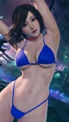 1girls alluring bent_over big_breasts bikini brown_eyes brown_hair cleavage descent_into_subconciousness_(stage) envy15re2lm female_only kazama_asuka mod namco stretching tekken tekken_8 thick_thighs working_out