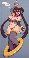 alternate_version_available bimbo bimbo_body bimbo_lips bimbofication bimbofied blue_eyes brown_hair cleavage collarbone dialogue earrings elf_ears english_text eyeshadow female_only femsub harem_outfit heart hearts_around_head hoopa hourglass_figure huge_breasts long_hair long_nails looking_at_viewer makeup nail_polish navel nintendo open_mouth pokemon pokemon_(creature) pokemon_black_and_white rosa_(pokemon) simple_background skimpy_bikini skimpy_clothes smile solo speech_bubble tagme text thighhighs twintails very_long_hair wide_hips wrenzephyr2