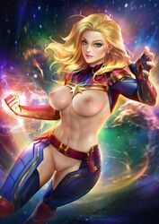 1girls abs absurd_res areolae aura belly belt blonde_hair blue_eyes bottomless breasts captain_marvel carol_danvers casual_exposure clothing erotic_earth eye_contact female female_only functionally_nude glowing hi_res human large_breasts long_hair looking_at_viewer marvel marvel_comics mostly_nude muscular muscular_female navel neoartcore nipples pants patreon pose pussy shaved_pussy shiny_skin skimpy skin_tight solo tactical_nudity text thick_thighs thigh_gap toned topless veins veiny_breasts watermark wide_hips