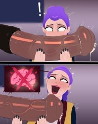 1girls female g3mma gigantic_penis horse horsecock human kpop_demon_hunters massive_penis penis precum precum_drip rumi_(kpop_demon_hunters) rumi_sniffing_gimbap sniffing_penis zoophilia