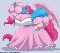 autumnmelody biceps big_breasts big_muscles breasts dress female flexing hair huge_breasts large_breasts large_muscles muscles muscular muscular_arms muscular_female my_little_pony pecs pink_hair pinkie_pie_(mlp) wings
