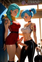 2girls abs ai_generated aqua_hair arm_tattoo armpits balls barbell_piercing belt black_belt black_choker black_panties black_pants blue_eyes blue_hair blurry blush braid breasts bulma_briefs censored choker cleavage crotchless dragon_ball dragon_ball_super dragon_ball_z dress ear_piercing earrings erection eyebrow_piercing female flower_tattoo futa_with_female futa_with_futa futanari gym hair_bobbles hair_ornament hair_over_shoulder hand_on_another's_stomach heart_tattoo hoop_earrings indoors intersex jewelry large_breasts large_penis locker locker_room long_hair looking_at_another looking_at_penis medium_breasts meitabuu mosaic_censoring mother_and_daughter multiple_girls navel navel_piercing nipple_bar panties pants parted_lips patreon_username penis penis_out penis_size_difference penises_touching piercing pubic_hair pubic_tattoo red_dress ring scarf short_hair side_ponytail single_braid sports_bra stomach_tattoo sweat tattoo testicles uncensored underwear veins wedding_ring white_sports_bra yoga_pants