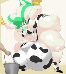 anthro ass big_bottom_lip booty braces cow_print_bikini farm fatfoxlower femboy ffuffle giantess girly heels horns horns_hairband huge_ass huge_butt hyper hyper_balls hyper_butt hyper_penis looming massive_ass milking plump pointy_teeth puddin_toon_skunk size_difference skunk tattoo tattoo_on_butt toony
