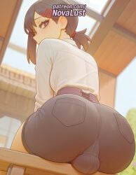 1futa 2025 ai_generated artist_name ass ass_focus blurry brown_hair chainsaw_man classroom fat_ass from_behind futanari giant_ass heavy_ass hi_res higashiyama_kobeni high_quality high_resolution highres huge_ass looking_at_viewer looking_back massive_ass novalust panties pantylines patreon patreon_username ponytail solo stable_diffusion thick_ass underwear watermark wide_ass window