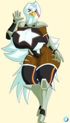 1girls 2020s 2025 2d 2d_(artwork) 5_fingers anthro anthro_only armor armored avian bald_eagle beak big_breasts big_thighs breasts child_bearing_hips cleavage clothing curvy curvy_body curvy_female curvy_figure eagle eyebrows eyelashes feathers female female_focus female_only fully_clothed furry furry_female furry_only hair_over_one_eye hi_res high_heel_boots high_heels highres hips hourglass_figure large_breasts long_hair looking_at_viewer midriff navel non-mammal_breasts pinup red_eyes slim_waist solo thick_thighs thighs vanillabeangoat very_long_hair white_hair wide_hips wrestling_outfit