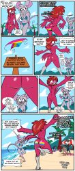absurd_res ass avian beach big_butt bikini bikini_bottom bikini_top birbpan bodypaint butt_focus clothing comic dialogue exhibitionism female femboy genitals hi_res laugh lgbt_pride lgbt_pride_month male mammal murid murine nude pan_(birbpan) pansexual_pride_clothing pansexual_pride_colors penis pride_colors public public_nudity rat rodent sign small_penis speech_bubble swimwear trans_(lore) trans_woman_(lore) trish_(birbpan) two-piece_swimsuit undressing