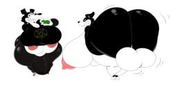 2025 anthro ass balls belly bent_over big_balls big_breasts big_butt black_body black_clothing black_ears black_penis black_topwear border_collie breasts canid canine canis clothing collie digital_drawing_(artwork) digital_media_(artwork) domestic_dog eyebrows food genitals herding_dog hi_res holding_food holding_object huge_balls huge_breasts huge_butt hyper hyper_balls hyper_breasts hyper_butt hyper_genitalia illis looking_at_viewer looking_back looking_back_at_viewer mammal mr._pickles nipples nude occult_symbol pastoral_dog penis pentagram pickle_(food) presenting presenting_hindquarters raised_eyebrows red_eyes red_sneakers sharp_teeth sheepdog solo standing symbol teeth thick_thighs topwear white_belly