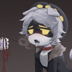 1boy bodily_fluids disembodied_hand dog_ears leash male n_(murder_drones) robot steam steaming_body tongue tongue_out