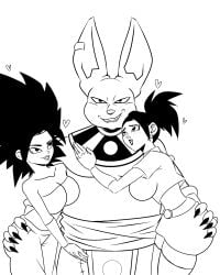 1boy 2girls 6:5 belly big_belly big_breasts black_hair breasts breasts_bigger_than_head caulifla champa champanized disproportional dragon_ball dragon_ball_super fat_male female female_saiyan furry god_of_destruction goddess huge_breasts humanoid hyper_breasts kale lactation large_breasts male monochrome multiple_females multiple_girls nipples partially_clothed purple_fur pussy saiyan self_upload slave straight thighhighs universe_6