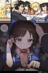 1girls 6+girls akagi_miria fellatio gift hand_on_another's_head idolmaster idolmaster_cinderella_girls idolmaster_cinderella_girls_u149 matoba_risa multiple_girls oral penis producer_(idolmaster) sakurai_momoka stealth_fellatio stealth_sex tachibana_arisu under_the_table veiny_penis xia6230713 yuuki_haru