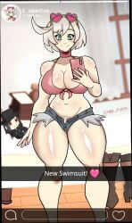1girls arc_system_works bed bedroom big_ass big_breasts big_butt boots cute cute_face elphelt_valentine fanon_couple fat_ass female fighting_game girly glasses glasses_on_head guilty_gear guilty_gear_strive human light-light_skin light-skinned_female long_hair mirror mirror_selfie mr_foxy15 penetration phone phone_camera phone_screen plushie room short_hair shorts smile smiley_face social_media swimsuit taking_picture testament_(guilty_gear) topwear video_games white_hair window