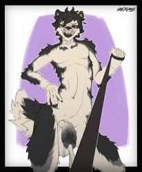 anthro anthro_only balls bedroom_eyes black_body black_fur black_hair bodily_fluids canid canine canis chin_tuft cum cum_drip domestic_dog dripping erection facial_piercing facial_tuft fangs first_person_view fur genital_fluids genitals grey_body grey_fur hair half-closed_eyes hi_res husky hybrid_genitalia hybrid_penis knot leash leash_pull leashed_pov licking licking_lips low-angle_view male male_only mammal narrowed_eyes nordic_sled_dog nose_piercing nose_ring nowi_(oolongmatchatea) noxavious nude penis piercing ring_piercing seductive smile smirk smug smug_face smug_grin solo solo_anthro solo_male spitz teeth tongue tongue_out tuft vein veiny_penis