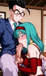 age_difference ai_generated blowjob blue_hair bra_(dragon_ball) bra_briefs dizbabes dragon_ball dragon_ball_gt dragon_ball_z son_gohan teenager