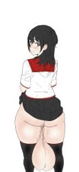 1girls balls big_ass big_balls black_hair female futanari intersex red_eyes school_uniform uno_makoto