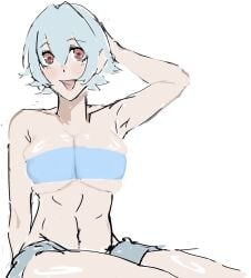 bandeau big_breasts canon_genderswap cleavage colored_sketch female female_only genderswap_(mtf) ginko_sakata gintama gintoki_sakata light_blue_hair looking_at_viewer pale-skinned_female pale_skin red_eyes rule_63 short_hair sketch solo underboob white_hair