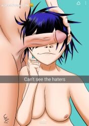 big_penis cockstar_studios covering_eyes dick_on_face funny gorillaz meme naked noodle_(gorillaz) penis smiling