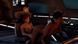 2girls 3d areolae ass black_hair breasts commander_shepard dark-skinned_female female female_only femshep hand_on_ass mass_effect mass_effect_3 nipples red_hair samantha_traynor shittyhorsey yuri