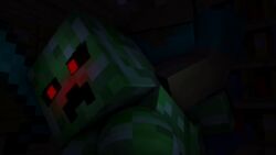 3d animated creeper embarrassed female mfion minecraft red_eyes steve_(minecraft)