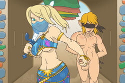 1boy 1girls 2019 arms artist_logo artist_signature background balls banner bare_arms bare_hips bare_legs bare_midriff bare_shoulders bare_thighs black_blindfold blindfold blindfolded blonde_hair bounty_hunter breasts breath_of_the_wild captured clavicle cleavage clothed_female clothed_female_nude_male clothed_on_nude color colored colored_background colorful completely_naked completely_nude completely_nude_male crossover curvy desert detailed_background erect_nipples erect_nipples_under_clothes erect_penis erection exposed exposed_nipples exposing exposure eyes female femdom forced_exposure forced_nudity forelocks gerudo_sirwal gerudo_veil grabbing_penis hair handjob hands_behind_back hands_tied hips holding_object holding_penis holding_sword large_breasts led_by_penis legs light-skinned_female light_hair light_skin link link_(breath_of_the_wild) long_hair male male_nipples male_with_female malesub master_sword metroid midriff muscular_male muscular_sub naked naked_male navel nintendo nipple_bulge nipples nude nude_male nude_male_clothed_female only_one_naked orgasm_denial penis penis_grab pointy_ears ponytail prisoner public public_exposure public_nudity ragnar_oktopod samus_aran sand shoulders straight sunburn sweat sweaty sword the_legend_of_zelda thighs tied_hair uncensored underboob video_games