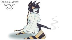 ass_grab breasts danger_bloomie_(fundamental_paper_education_au) dark_hair female fundamental_paper_danger_(au) fundamental_paper_education machine_gun saito_xd