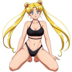 ai_generated bishoujo_senshi_sailor_moon black_bra black_panties blonde_hair blue_eyes bra breasts feet female navel panties sailor_moon toes usagi_tsukino