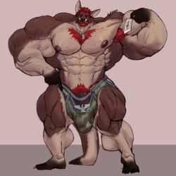 anthro armpit_hair beard big_penis bulge clothing facial_hair flexing hyper hyper_muscles kangaroo looking_at_viewer male male_only mammal marsupial muscular muscular_male oldshep pecs penis penis_base pubes solo standing underwear vein