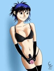 1girls asian asian_female big_ass big_breasts black_bra black_hair black_panties breasts cockstar_studios female gorillaz holding_object looking_at_viewer noodle_(gorillaz) posing sex_toy smile_at_viewer
