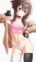 abdomen belly belly_button breasts brown_hair female female_only kono_subarashii_sekai_ni_shukufuku_wo! konosuba megumin only panties petite petite_body petite_breasts petite_female petite_girl red_eyes skinny skinny_girl thighs waligner