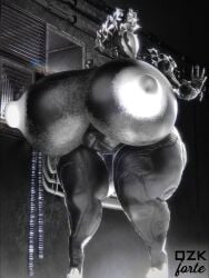 big_breasts breasts cleavage female huge_breasts hyper_breasts irona_(qzk_forte) mag_(warframe) monochrome nipples qzk_forte tagme thick_thighs warframe wide_hips