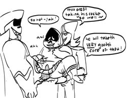 3boys boner deltarune drool father_and_son incest indigoroyalty king_spade lancer lancer_(deltarune) moaning multiple_boys rouxls_kaard size_difference speech_bubble yaoi younger_male