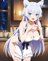 ai_generated apron cooking female fenrys huge_breasts lv2_kara_cheat_datta_motoyuusha_kouho_no_mattari_isekai_life maid open_mouth wolf_girl