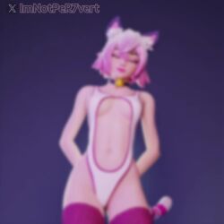 1girls 3d_animation animated blue_eyes bodysuit breasts cat_ears cat_girl cat_humanoid cat_tail catgirl catrin_glitch_(fortnite) choker dancer dancing female female_focus female_only fortnite fortnite:_battle_royale imnotper7ert looking_at_viewer pink_hair stockings swimsuit video yellow_eyes