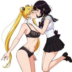 2025 2girls ai_generated bishoujo_senshi_sailor_moon black_hair blonde_hair closed_eyes female female_only female_protagonist hotaru_tomoe kissing multiple_girls sailor_moon sailor_saturn sailor_senshi_uniform short_hair simple_background tagme twintails underwear_only usagi_tsukino very_long_hair yuri