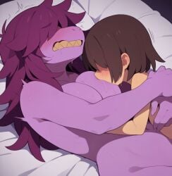 ai_generated breast_sucking deltarune dupi kris_(deltarune) susie_(deltarune)