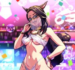 belly_button belly_dancer_outfit dancer dancer_outfit final_fantasy final_fantasy_xiv glasses looking_at_viewer miqo'te navel samaero smug