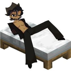 dead_rails digital_drawing_(artwork) ibispaintx male minecraft minecraft_bed on_bed one_eye_closed outlaw outlaw_(dead_rails) peony_2763 roblox roblox_game robloxian self_upload shirtless solo_male tagme tied_up white_background