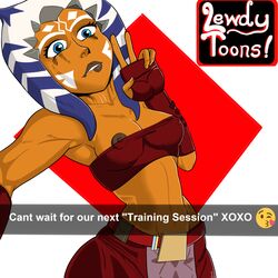 1girls ahsoka_tano armpit clone_wars english_text female female_only lewdy_toons nipple_slip selfie snapchat solo star_wars tagme text togruta