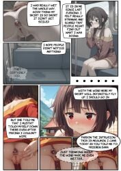ai_generated anal_plug blush butt_plug exhibitionism kono_subarashii_sekai_ni_shukufuku_wo! manga manga_page megumin no_panties pussy_juice pussy_juice_drip train