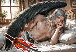 1boy ai_generated angel angel_wings boy bulge bulge_through_clothing bulge_under_clothes cock commentary_request commission cute cute_male daddy deviantart dick dilf fallen_angel fanart fantasy ff final_fantasy final_fantasy_vii final_fantasy_vii_remake gay green_eyes grey_hair handsome hard_cock hard_penis heterosexual homosexual horny horny_male husband husbando inviting inviting_to_sex kingdom_hearts long_cock long_penis male male_only masculine masculine_male paypal penis penis_outline rpg sensual sephiroth sexy silver_hair slit_pupils suggestive suggestive_look suggestive_pose uncensored_version_at_source villain warm_colors warm_lighting yaoi