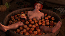 3d apples areolae barefoot bath breasts cd_projekt_red female female_only looking_at_viewer nipples red_hair shittyhorsey solo the_witcher the_witcher_(series) the_witcher_2 the_witcher_3:_wild_hunt triss_merigold yellow_eyes