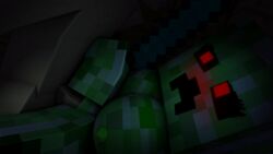 3d animated creeper embarrassed female mfion minecraft red_eyes steve_(minecraft)