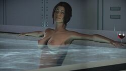 3d areolae bath breasts female female female_only looking_up mass_effect mass_effect_3 miranda_lawson nipples shittyhorsey solo wine_glass