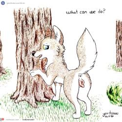 3_toes aleu_(balto) animal_genitalia animal_pussy anus ass balto_(series) canid canine canine_genitalia canine_pussy feet female feral fur genitals grass hi_res looking_back mammal open_mouth open_smile patreon patreon_logo patreon_username paws pink_pussy plant presenting presenting_hindquarters presenting_pussy pussy raised_tail smile solo tail text toes traditional_media_(artwork) tree universal_studios url yordraw